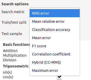 The search metrics available in TuringBot.