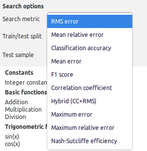 Error metrics available in TuringBot.